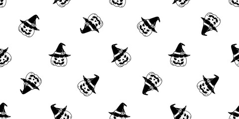 Naklejka premium pumpkin Halloween seamless pattern vector witch hat ghost cartoon repeat wallpaper scarf isolated tile background illustration icon symbol doodle white design