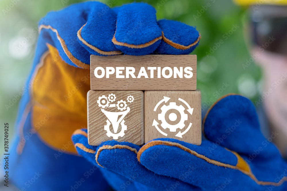 Poster operations processing workflow industrial concept. industry management project effective process.