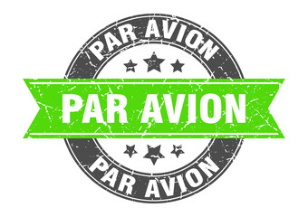 par avion round stamp with ribbon. label sign