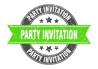 Obraz premium party invitation round stamp with ribbon. label sign