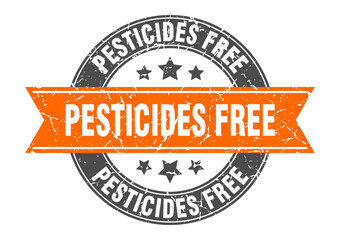 pesticides free round stamp with ribbon. label sign