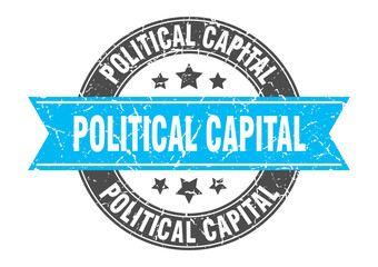 political capital round stamp with ribbon. label sign