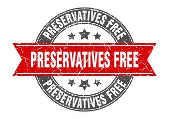 preservatives free round stamp with ribbon. label sign