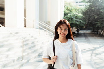 Cheerful university student smile at camera.