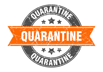 quarantine round stamp with ribbon. label sign