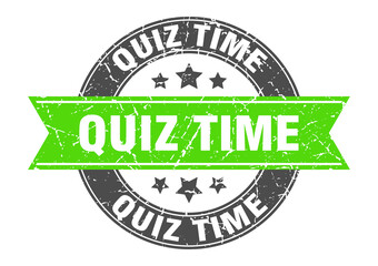 quiz time round stamp with ribbon. label sign