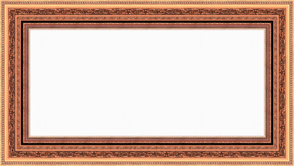 panoramic brown old frame isolated on white background.