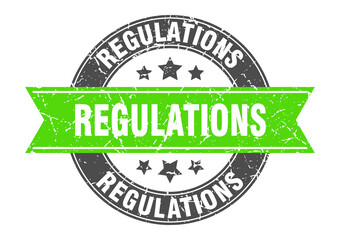 regulations round stamp with ribbon. label sign