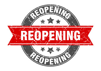 reopening round stamp with ribbon. label sign