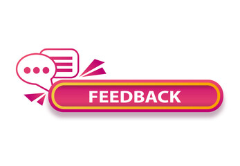 Bright pink promotion banner Feedback with with speech bubble. Advertising label for web sites.