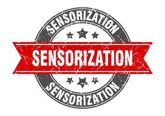 sensorization round stamp with ribbon. label sign