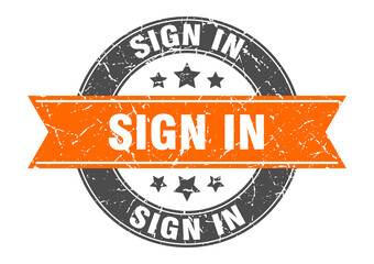 sign in round stamp with ribbon. label sign