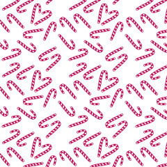 pink New Year sweets and candies on a white background seamless pattern 