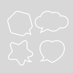speech bubble white line isolated on grey, cute chatting symbol, star, heart shape, hexagon and cloud speech bubble white color for copy space, collection speech bubble for banner graphic design