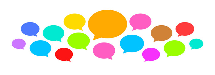 speech bubble ellipse many isolated on white, balloon message icon for chat and talk speak, speech bubble colorful for talk communication concept, dialog chatting box art line ellipse