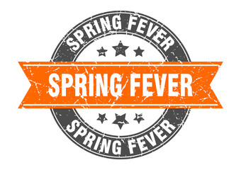 spring fever round stamp with ribbon. label sign