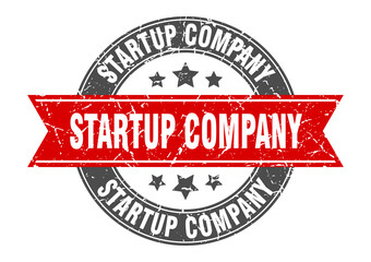 startup company round stamp with ribbon. label sign