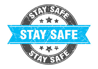 stay safe round stamp with ribbon. label sign
