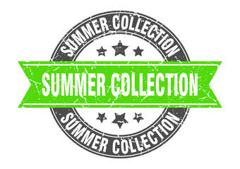 summer collection round stamp with ribbon. label sign