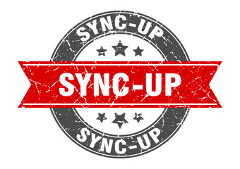 sync-up round stamp with ribbon. label sign