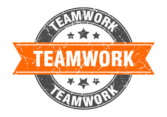 teamwork round stamp with ribbon. label sign