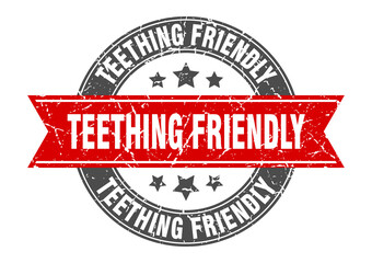 teething friendly round stamp with ribbon. label sign