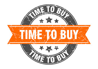 time to buy round stamp with ribbon. label sign