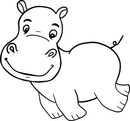 Vector cartoon hippo.Cute little hippo character, hand drawn vector illustration.Coloring book hippopotamus, african, savannah animal.Can be used for t-shirt print, kids wear, baby shower, nursery.