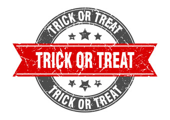 trick or treat round stamp with ribbon. label sign