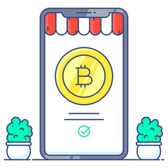 
Flat style of mobile bitcoin store icon
