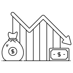 
Downward graph with mine bag showing concept of recession icon
