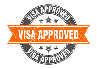 visa approved round stamp with ribbon. label sign