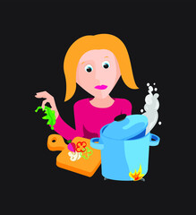 Woman in kitchen vector illustration