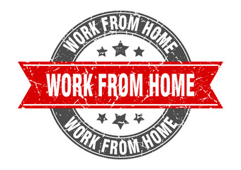 work from home round stamp with ribbon. label sign