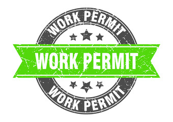 work permit round stamp with ribbon. label sign