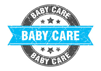 baby care round stamp with ribbon. label sign