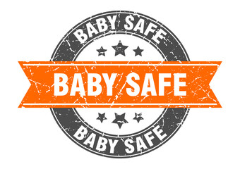 baby safe round stamp with ribbon. label sign