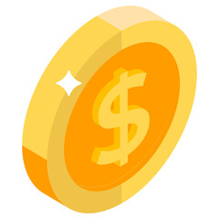 
Dollar coin icon in isometric design.
