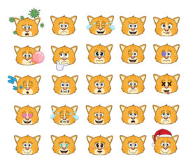 cartoon ginger cats with different emotions. large set of isolated emoticons on a white background. vector stock illustrations