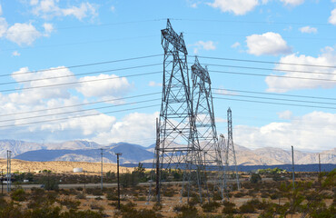 Electric Powerlines and infrastructure in southern california, USA