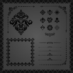 Vintage set of vector horizontal, square and round elements. Different elements for backgrounds, frames and monograms. Classic patterns. Set of vintage black patterns