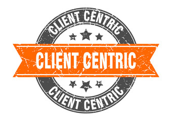 client centric round stamp with ribbon. label sign