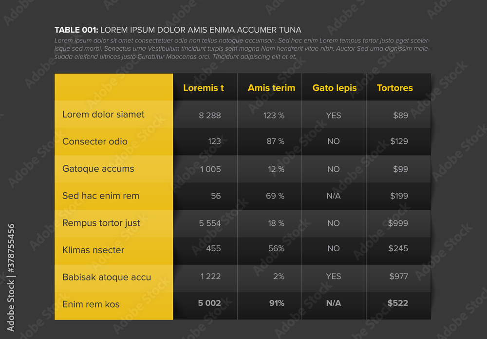 Poster simple accordion stylized data table layout template
