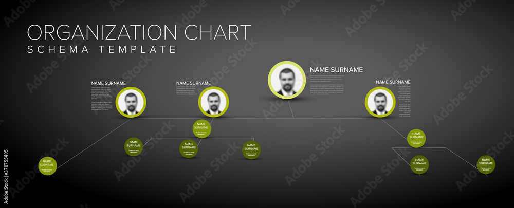 Poster minimalist 3d hierarchy chart schema with photos