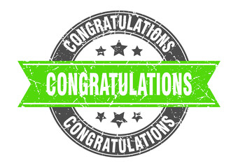 congratulations round stamp with ribbon. label sign