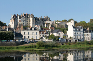 Fototapeta na wymiar Saint Aignan sur Cher. France. View of the castle and collegial church, by the river