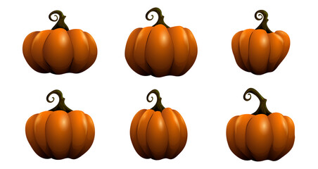 set of ripe pumpkins on a white background in vector format
