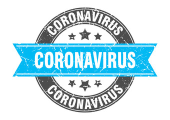 coronavirus round stamp with ribbon. label sign