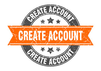 create account round stamp with ribbon. label sign