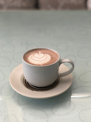 Hot chocolate cup on table in restaurant 